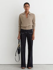 Reiss Neutral Millie Wool-Cashmere Cable-Knit Collared Jumper - Image 4 of 6