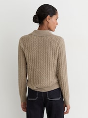 Reiss Neutral Millie Wool-Cashmere Cable-Knit Collared Jumper - Image 5 of 6