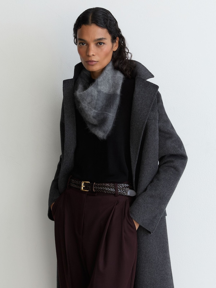 Reiss Celeste Brushed-Cashmere Argyle-Knit Neck-Tie Scarf - Imaginea 1 din 4