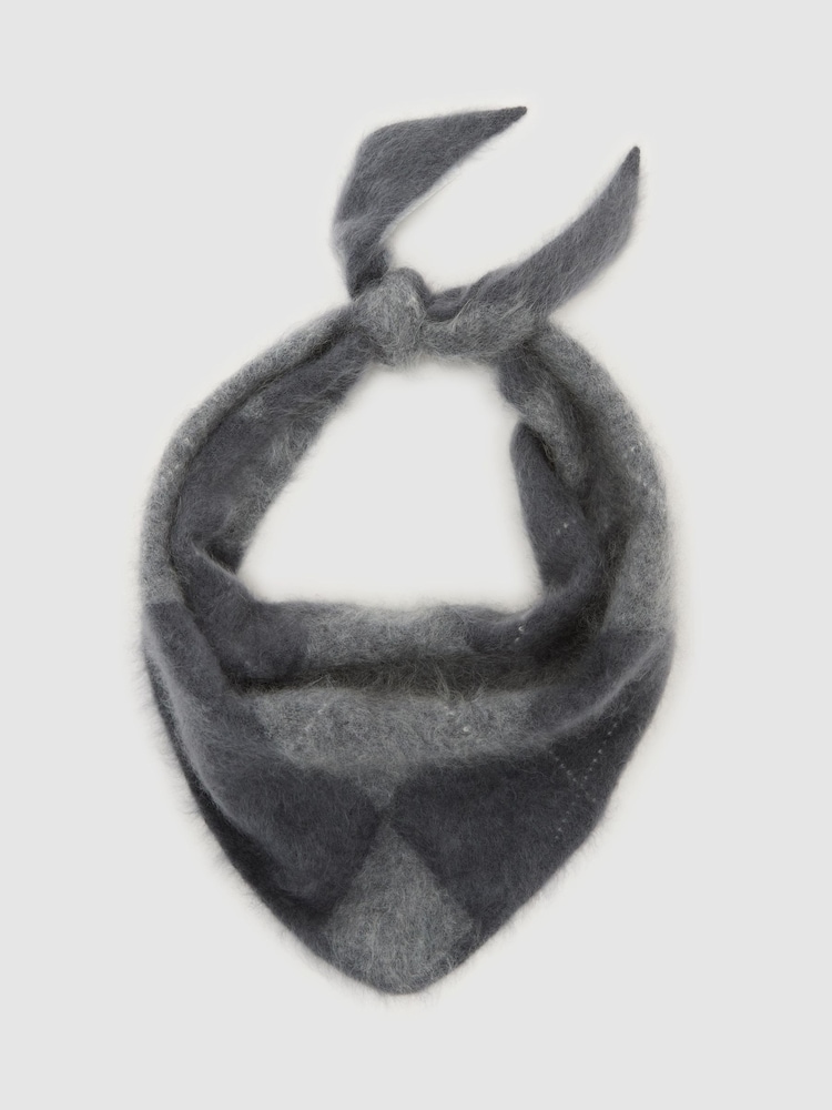 Reiss Celeste Brushed-Cashmere Argyle-Knit Neck-Tie Scarf - Imaginea 2 din 4