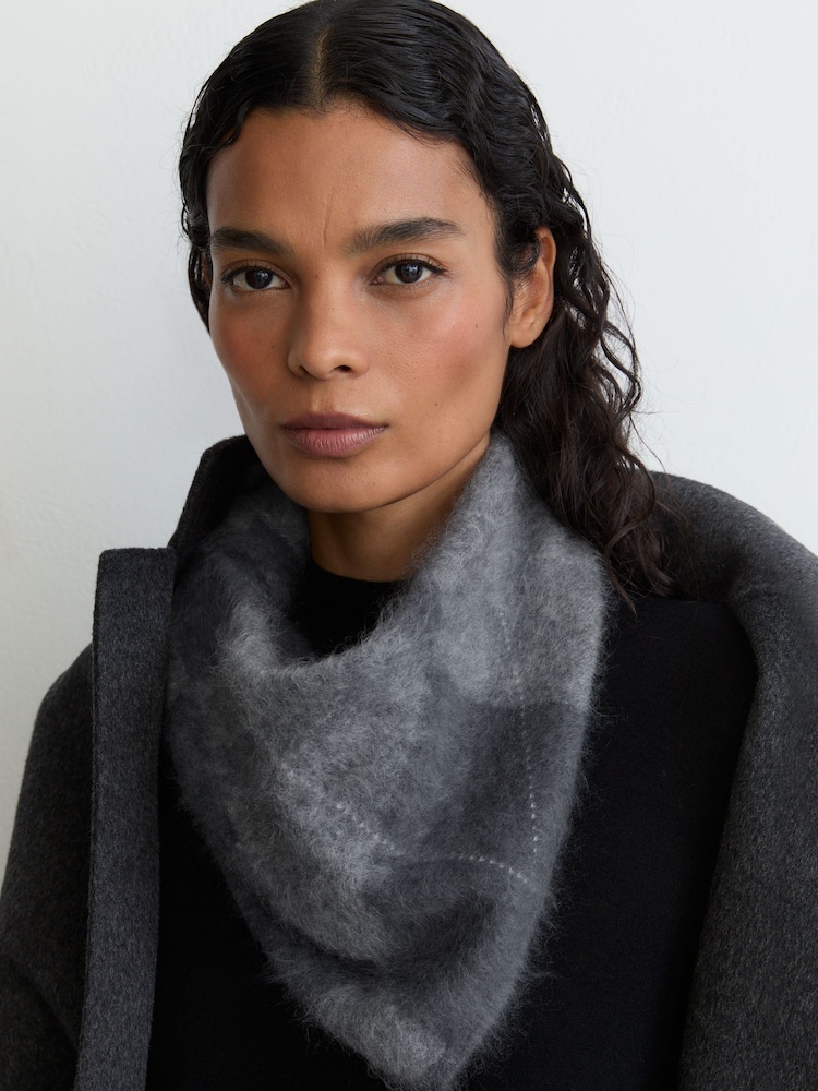 Reiss Celeste Brushed-Cashmere Argyle-Knit Neck-Tie Scarf - Imaginea 4 din 4