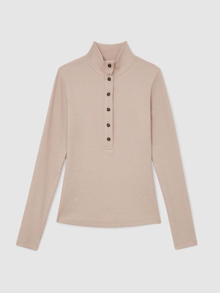Reiss Neutral Ida Cotton-Stretch Funnel-Neck Top - Image 2 of 6