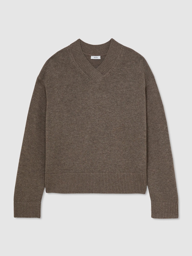 Reiss Dark Neutral Mari Wool-Cashmere V-Neck Jumper - Image 2 of 7 Reiss Dark Neutral Mari Wool-Cashmere V-Neck Jumper - Image 2 of 7