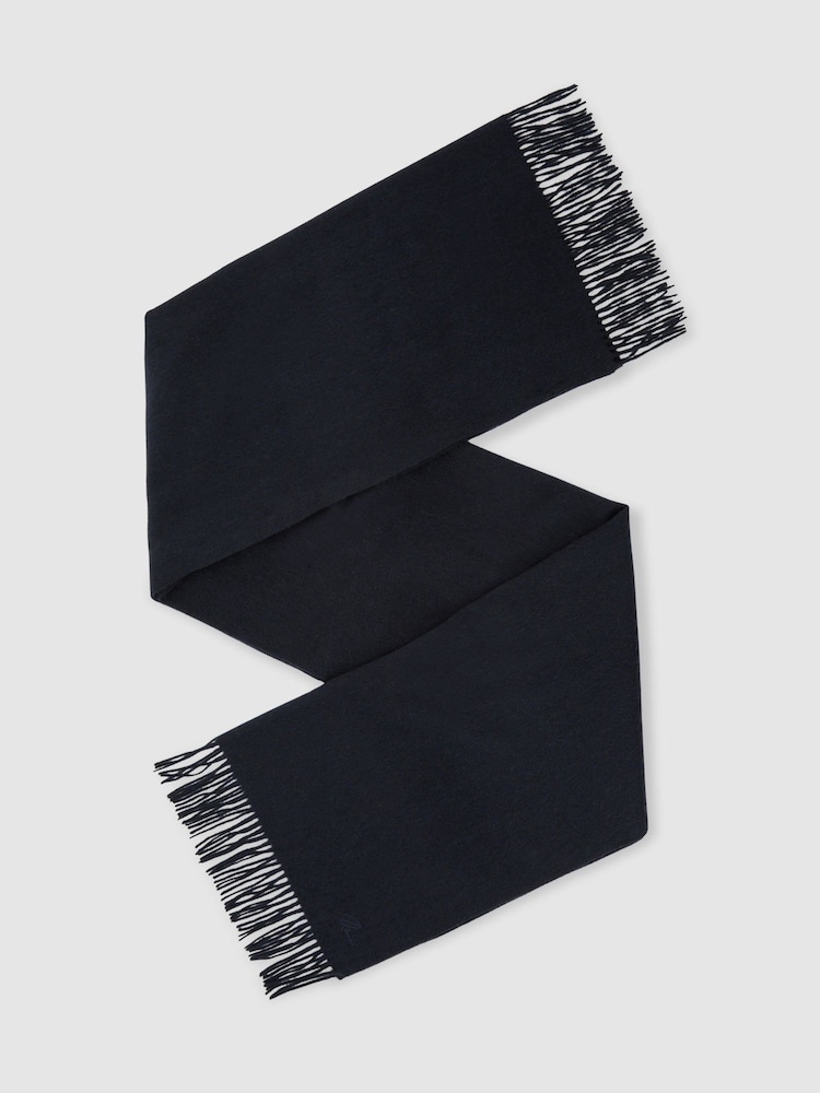 Reiss Navy Picton Wool and Cashmere Scarf - Image 1 of 6 Reiss Navy Picton Wool and Cashmere Scarf - Image 1 of 6