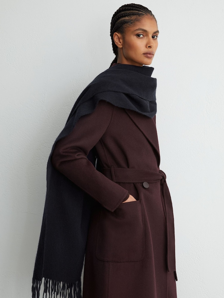 Reiss Navy Picton Wool and Cashmere Scarf - Image 2 of 6 Reiss Navy Picton Wool and Cashmere Scarf - Image 2 of 6