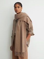 Reiss Camel Picton Wool and Cashmere Scarf - Image 1 of 5