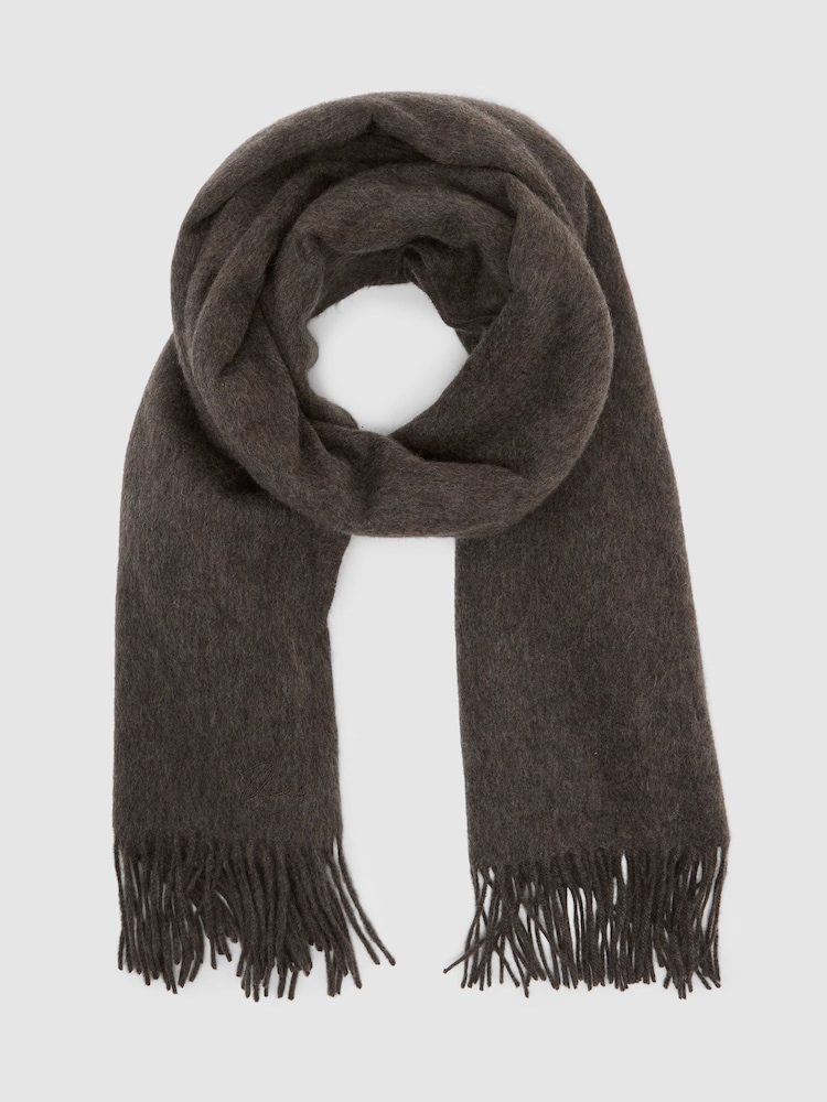 Reiss Mocha Brown Picton Wool and Cashmere Scarf - Image 2 of 5 Reiss Mocha Brown Picton Wool and Cashmere Scarf - Image 2 of 5