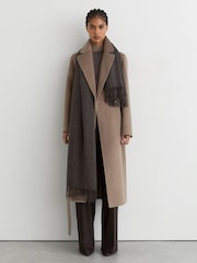 Reiss Mocha Brown Picton Wool and Cashmere Scarf - Image 4 of 5