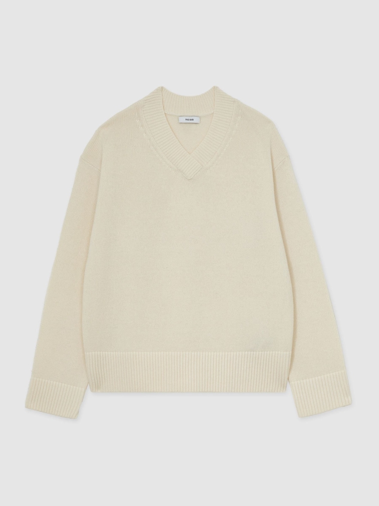 Reiss Ivory Mari Wool-Cashmere V-Neck Jumper - Image 2 of 6 Reiss Ivory Mari Wool-Cashmere V-Neck Jumper - Image 2 of 6