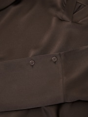 Reiss Mocha Brown Marina Petite Silk Open-Collar Blouse - Image 7 of 7