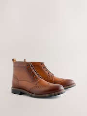 Tan Brown Leather Brogue Boots - Image 2 of 5