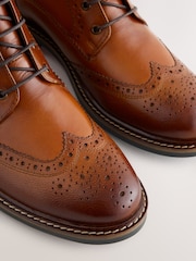 Tan Brown Leather Brogue Boots - Image 3 of 5