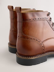 Tan Brown Leather Brogue Boots - Image 4 of 5