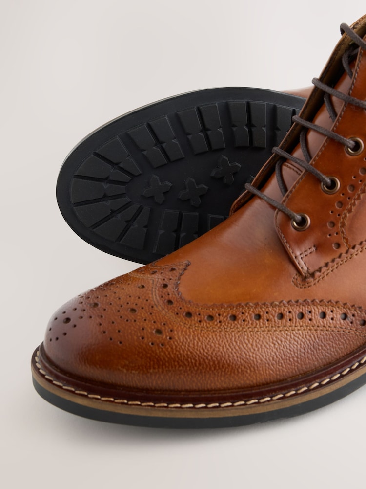 Tan Brown Leather Brogue Boots - Image 5 of 5