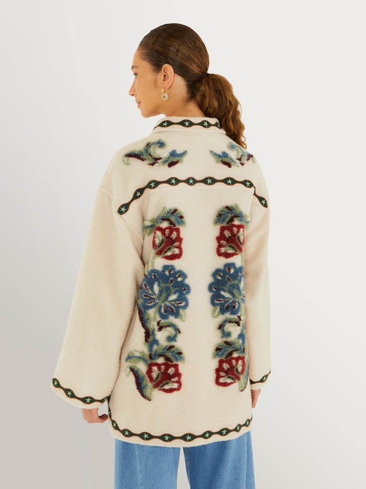 Farm Rio Cream Lunar Boho Cropped Fleece Coat - Image 2 of 7