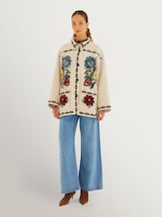 Farm Rio Cream Lunar Boho Cropped Fleece Coat - Image 6 of 7