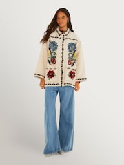 Farm Rio Cream Lunar Boho Cropped Fleece Coat - Image 7 of 7
