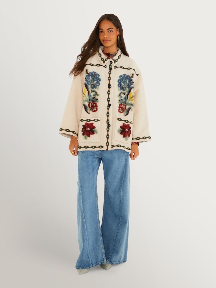 Farm Rio Cream Lunar Boho Cropped Fleece Coat - Image 7 of 7