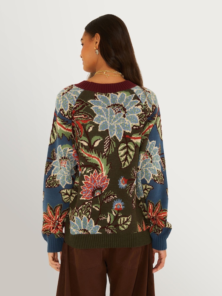 Cardigan Farm Rio Mixed India en maille Fleuri - Image 2 de 2