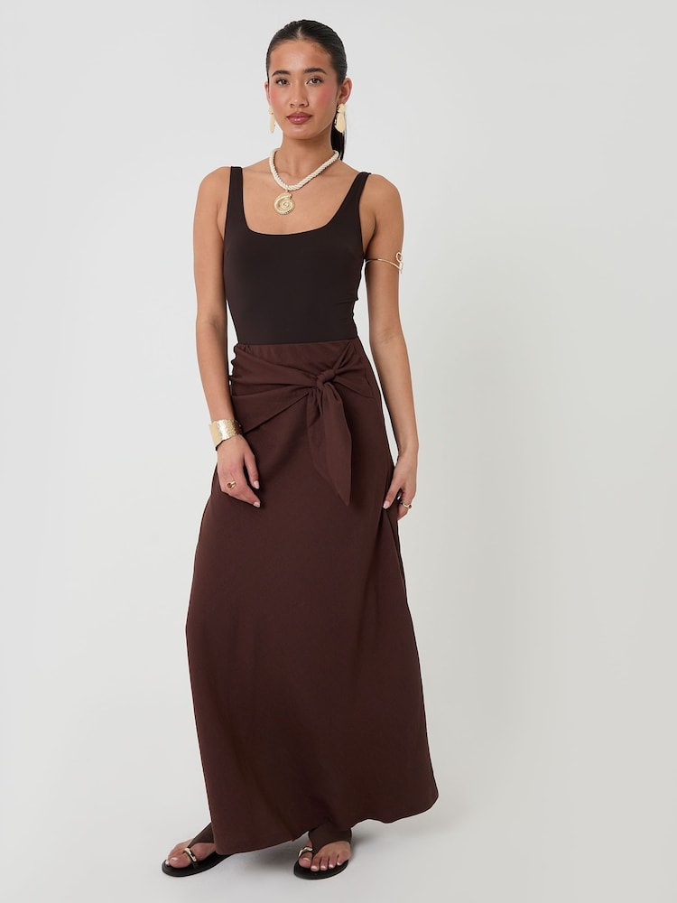 Threadbare Brown Tie Sash Midi Skirt - Image 2 of 6 Threadbare Brown Tie Sash Midi Skirt - Image 2 of 6