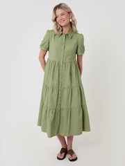 Threadbare Green Denim Puff Sleeve Shirt Dress - Image 1 of 4