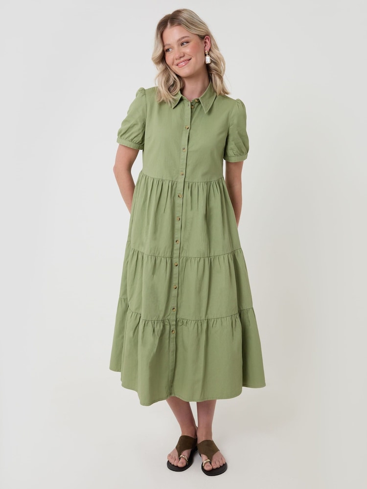 Threadbare Green Denim Puff Sleeve Shirt Dress - Image 1 of 4 Threadbare Green Denim Puff Sleeve Shirt Dress - Image 1 of 4