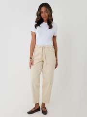 Threadbare Cream Petite Belted Barrel Leg Jeans - Image 1 of 4