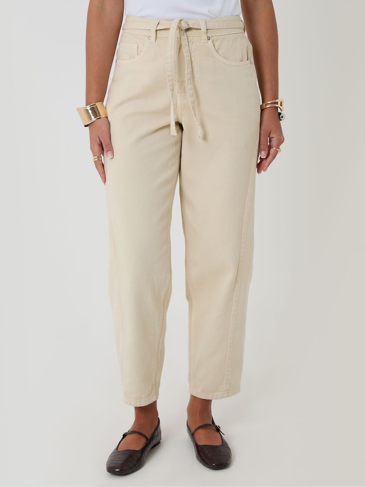 Threadbare Cream Petite Belted Barrel Leg Jeans - Image 2 of 4 Threadbare Cream Petite Belted Barrel Leg Jeans - Image 2 of 4