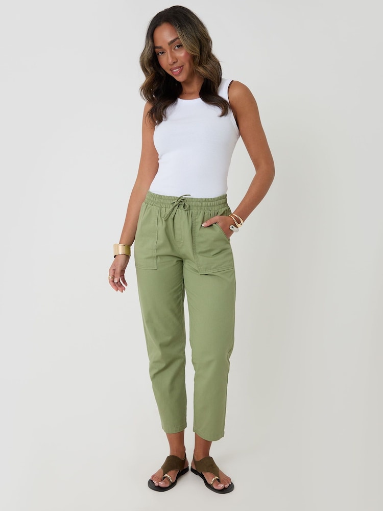 Threadbare Sage Green Drawstring Waist Tapered Leg Trousers - Image 1 of 4 Threadbare Sage Green Drawstring Waist Tapered Leg Trousers - Image 1 of 4