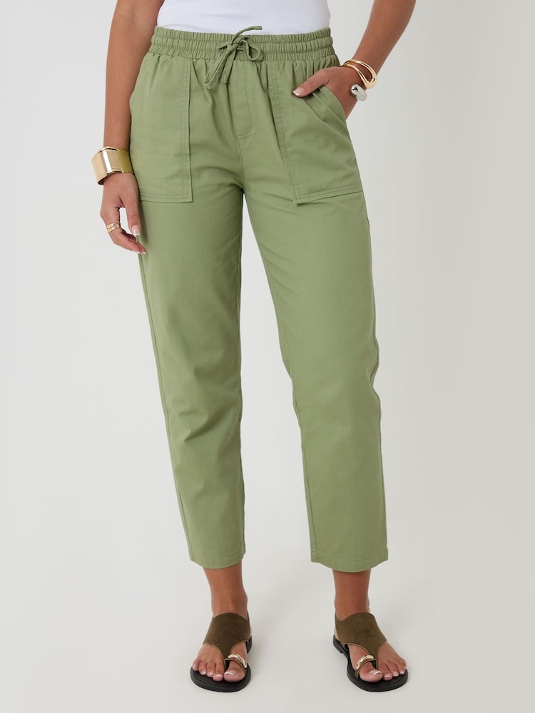 Threadbare Sage Green Drawstring Waist Tapered Leg Trousers - Image 2 of 4 Threadbare Sage Green Drawstring Waist Tapered Leg Trousers - Image 2 of 4