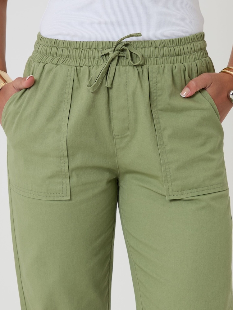 Threadbare Sage Green Drawstring Waist Tapered Leg Trousers - Image 4 of 4 Threadbare Sage Green Drawstring Waist Tapered Leg Trousers - Image 4 of 4