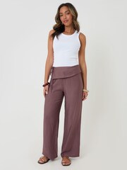 Threadbare Brown Wrap Front Wide Leg Textured Trousers - Image 2 of 6