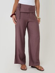 Threadbare Brown Wrap Front Wide Leg Textured Trousers - Image 3 of 6