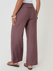 Threadbare Brown Wrap Front Wide Leg Textured Trousers - Image 4 of 6