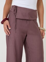 Threadbare Brown Wrap Front Wide Leg Textured Trousers - Image 5 of 6