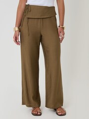 Threadbare Green Wrap Front Wide Leg Textured Trousers - Image 2 of 5