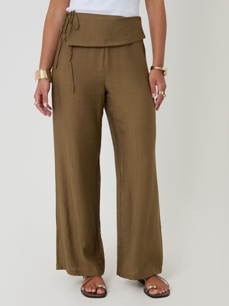 Threadbare Green Wrap Front Wide Leg Textured Trousers - Image 2 of 5