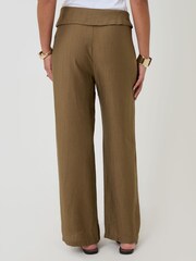 Threadbare Green Wrap Front Wide Leg Textured Trousers - Image 3 of 5