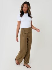 Threadbare Green Wrap Front Wide Leg Textured Trousers - Image 5 of 5