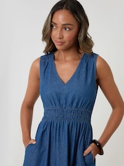 Threadbare Blue Ruched Waist Denim Midi Dress - Image 3 of 4