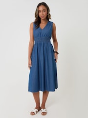 Threadbare Blue Ruched Waist Denim Midi Dress - Image 4 of 4