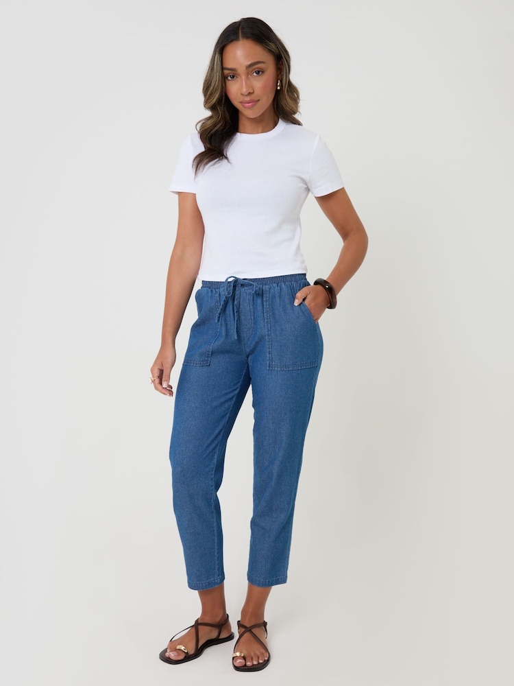 Threadbare Blue Drawstring Waist Barrel Leg Jeans - Image 1 of 4