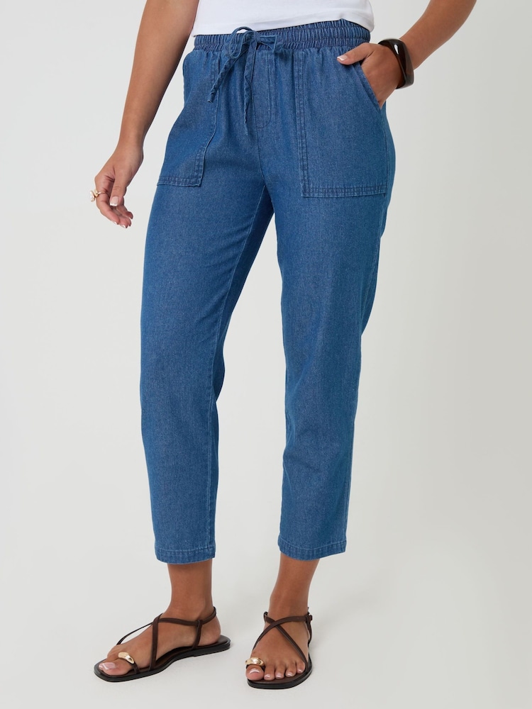 Threadbare Blue Drawstring Waist Barrel Leg Jeans - Image 2 of 4