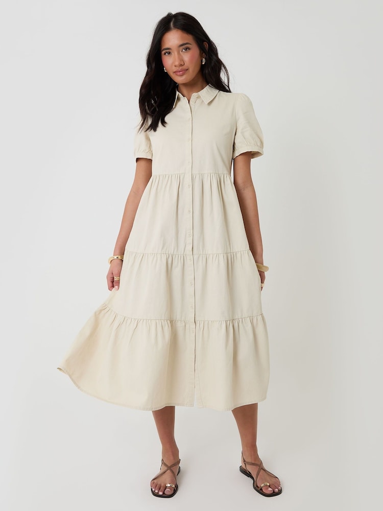 cream denim shirt dress Cream Petite Denim Maxi Shirt Dress