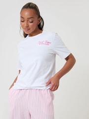 Threadbare Pink Stripe Seersucker Saint Tropez Graphic Print Pyjamas Set - Image 4 of 5