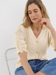 JD Williams Natural Woven Sleeve Knitted Cardigan - Image 3 of 5
