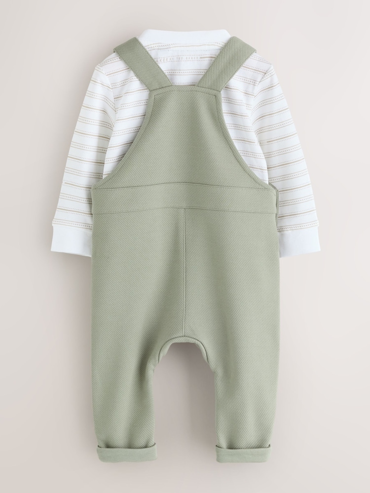 Baker by Ted Baker Green 2 Piece Dungaree and Stripe T-Shirts Set - Image 2 of 7 Baker by Ted Baker Green 2 Piece Dungaree and Stripe T-Shirts Set - Image 2 of 7
