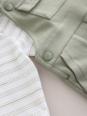 Baker by Ted Baker Green 2 Piece Dungaree and Stripe T-Shirts Set - Image 6 of 7