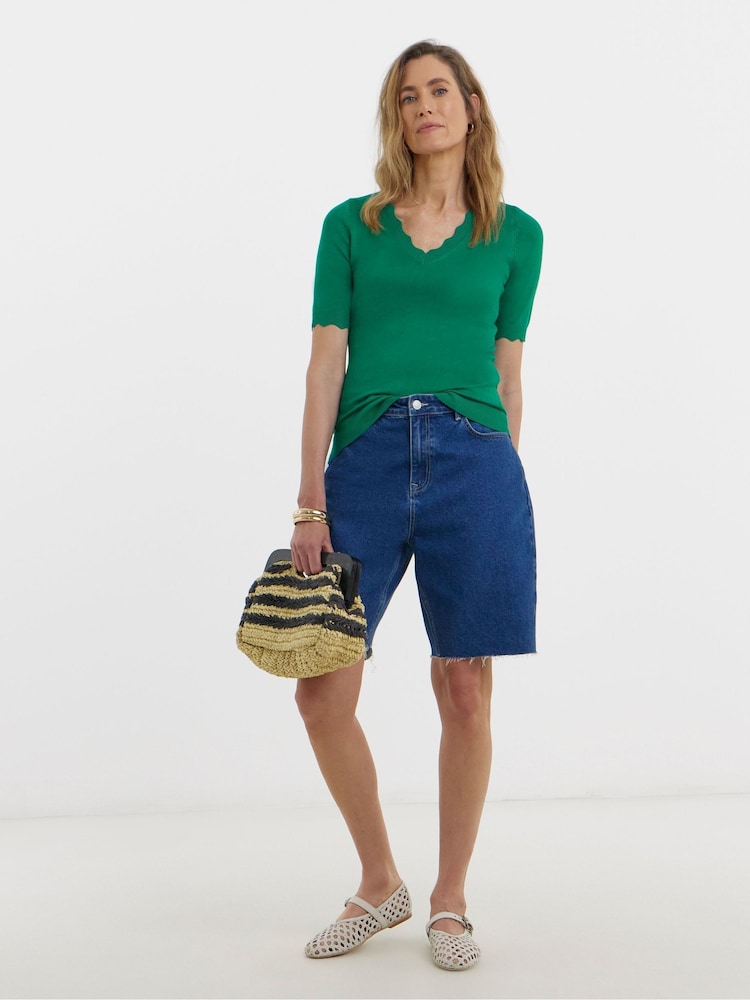 JD Williams Green Scallop Hem Short Sleeve Jumper - Image 1 of 4