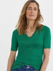 JD Williams Green Scallop Hem Short Sleeve Jumper - Image 3 of 4